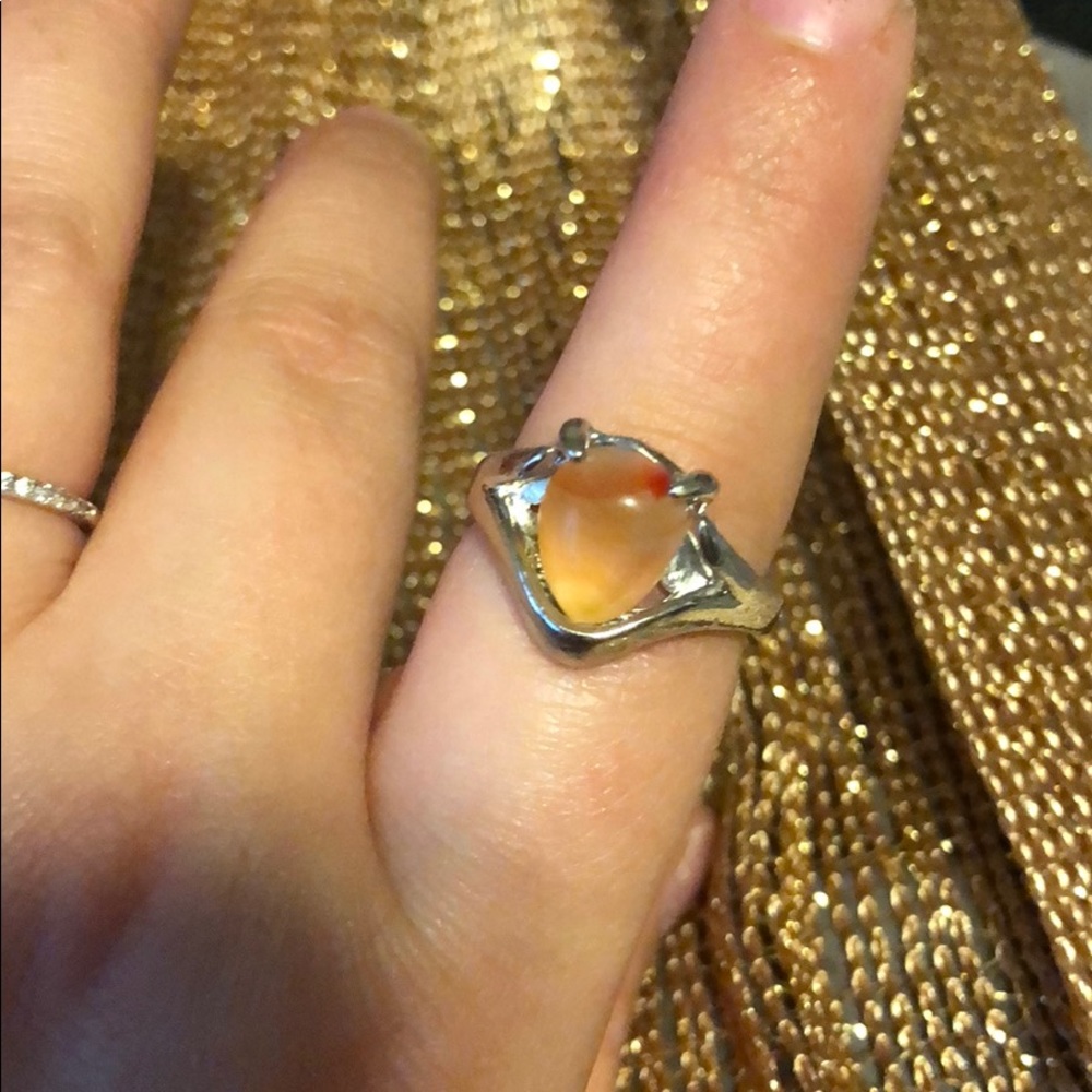 Amber stone silver ring
